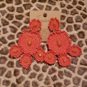 Coral Beaded Boho Southwestern Trendy Earrings